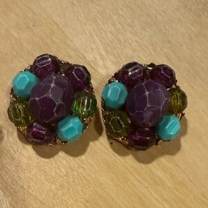 Vintage 40s-50s Germany Colorful Beaded Earrings